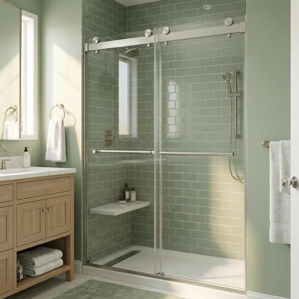 Catey 56" - 60" bypass shower door wth Brushed Nickel hardware (soft-close)