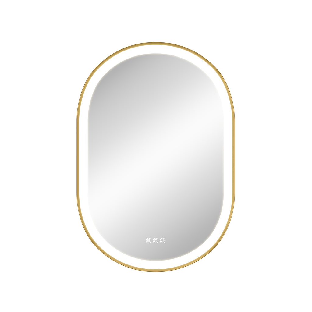 Ellie 22" x 32" pill front lit LED mirror with Brushed Gold frame