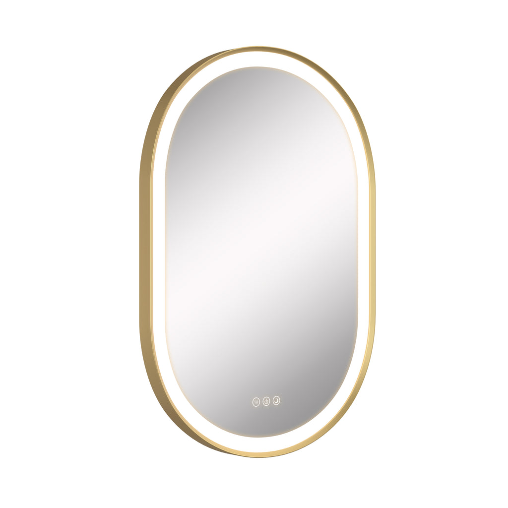 Ellie 22" x 32" pill front lit LED mirror with Brushed Gold frame