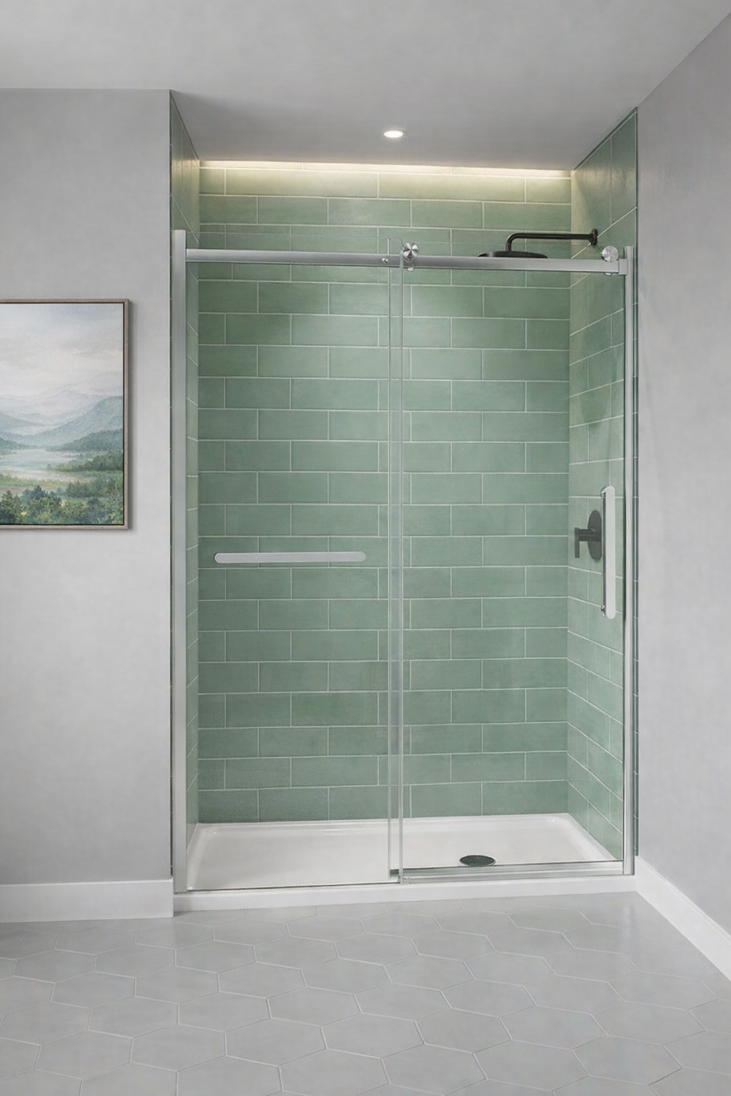 Alise 56" - 60" sliding shower door wth Brushed Nickel hardware (soft-close)